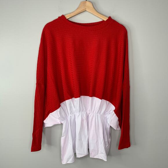 Red Crew Top Medium - Ruffled defined waist - Picture 3 of 7